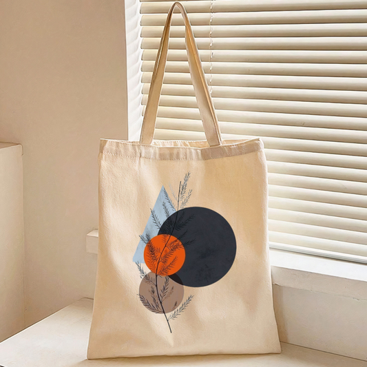 Geometric Flora Beige Tote Bag